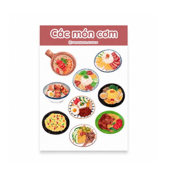 PHANHSHI STUDIO - ‘Các Món Cơm - Rice Dishes' Watercolor Sticker Sheet
