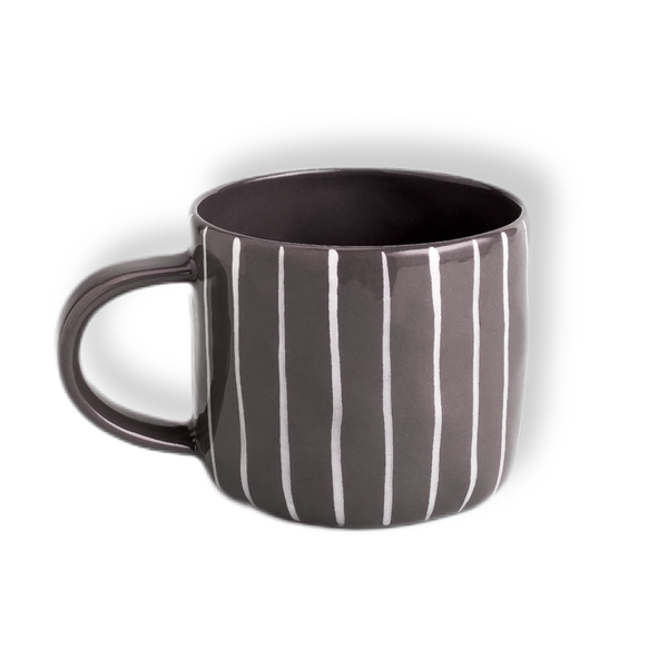 BAT TRANG - Ceramic Striped Short Mug In Dark Grey