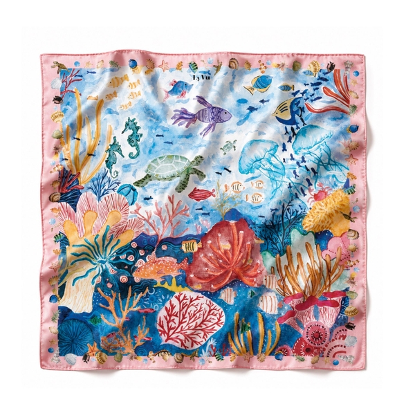 LY VU -  ‘Ocean World’ Silk Carre Scarf