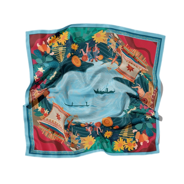 LA'ARTISAN - 'Biển Hồ Tây Nguyên - Sea Lake' Double-Sided Square Scarf