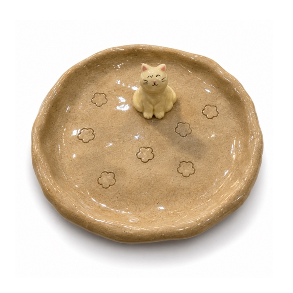 LINDO CRAFTS - Ceramic Flower Plate With Cat