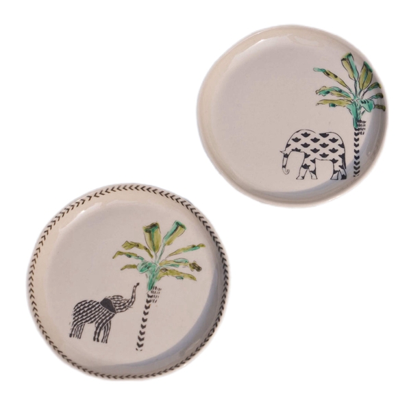 BAT TRANG - Ceramic Small Round Plate in Elephant No.02