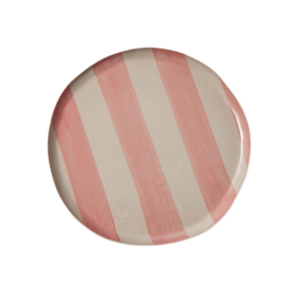 BAT TRANG - Ceramic Round Plate in Striped Pink