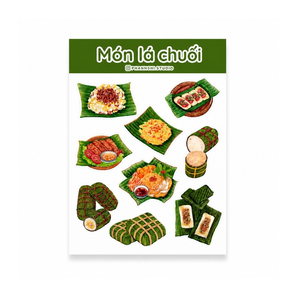PHANHSHI STUDIO - ‘Món Lá Chuối /Banana Leaf Dishes' Watercolor Sticker Sheet