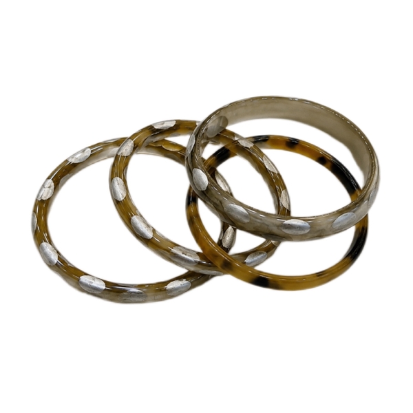 AZIET -  Buffalo Horn & Lacquer Set Bracelet in Silver Polka Dot