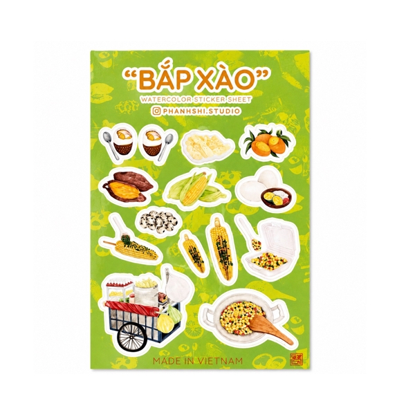 PHANHSHI STUDIO - ‘Bắp Xào’ Watercolor Sticker Sheet
