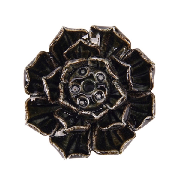 BAT TRANG - Ceramic Lotus Incense Holder In Black