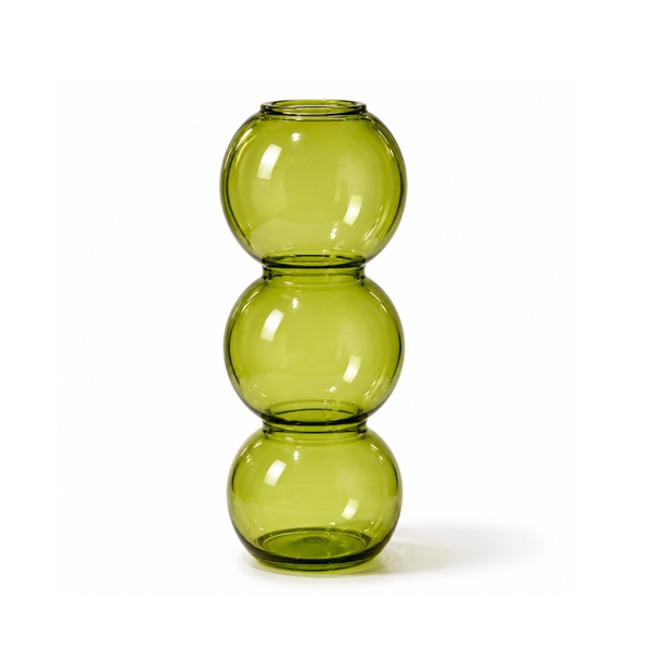Short Bubble Glass Vase in Green