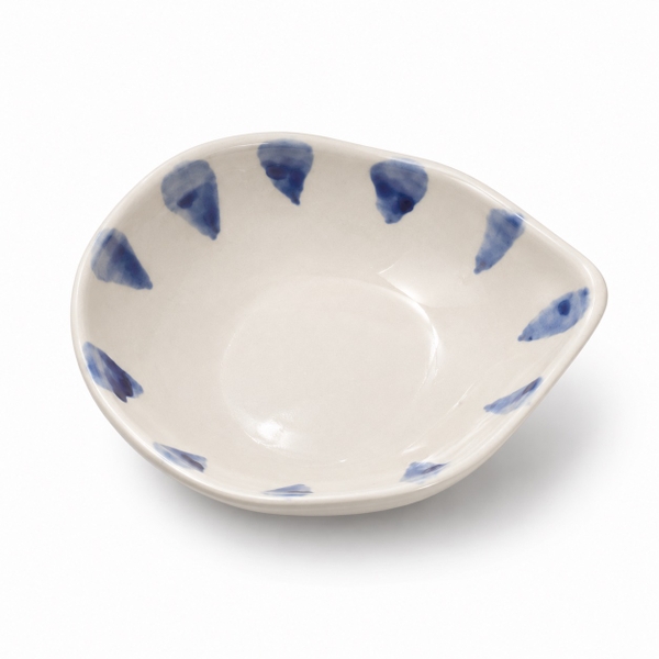BAT TRANG - Ceramic Free Shape Sauce Bowl With Blue Teardrop Pattern