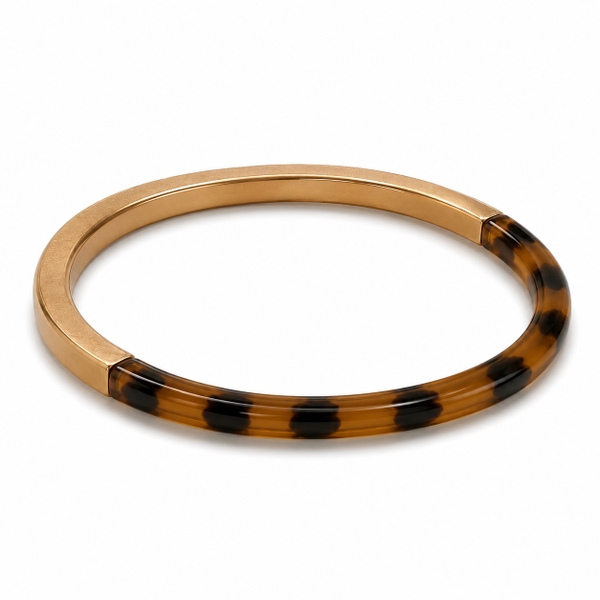 AZIET - Buffalo Horn & Lacquer Slim Bracelet in Gold & Leopard