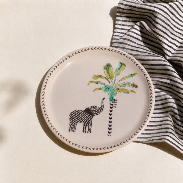 BÁT TRÀNG CERAMIC - Small Round Plate in Elephant No.01