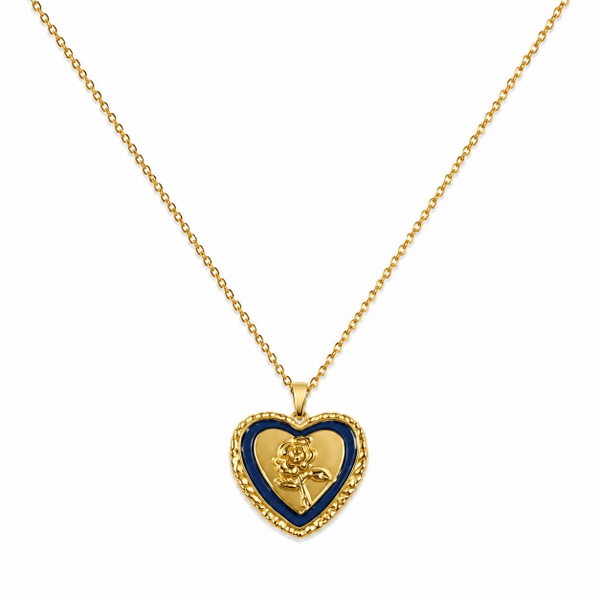 ROUGE - 18K Gold Plated Necklace With Navy Heart Pendant