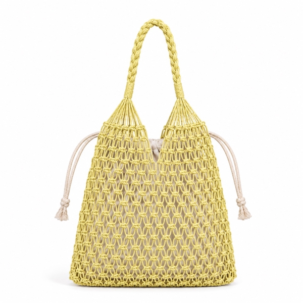 Cotton Macrame Market Tote Bag in Yellow