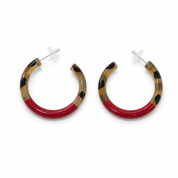 AZIET -  Buffalo Horn & Lacquer Circle Hoop Earrings in Raspberry & Leopard