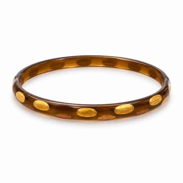 AZIET -  Buffalo Horn & Lacquer Small Flat Bracelet in Brown With Gold Polka Dots