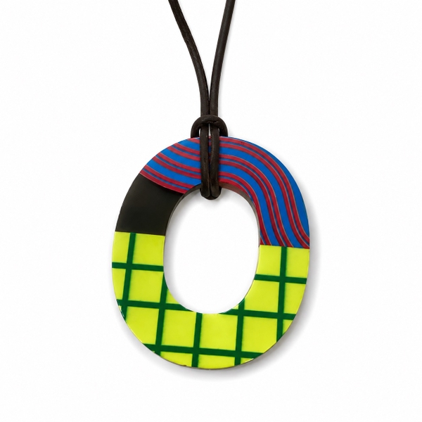 AZIET -  Buffalo Horn & Lacquer Necklace In Yellow Grid & Line No.01