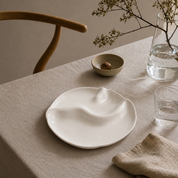 BÁT TRÀNG CERAMIC - Irregular Shape Plate in Beige