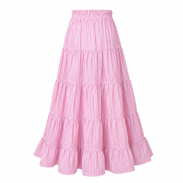 HUMANITY HANOI -  Linen Tiered Skirt in Stripe Pink
