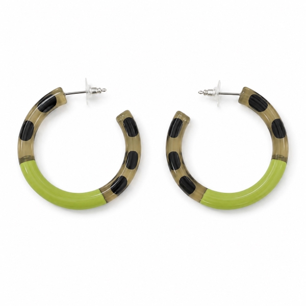 AZIET -  Buffalo Horn & Lacquer Circle Hoop Earrings in Banana Green & Leopard
