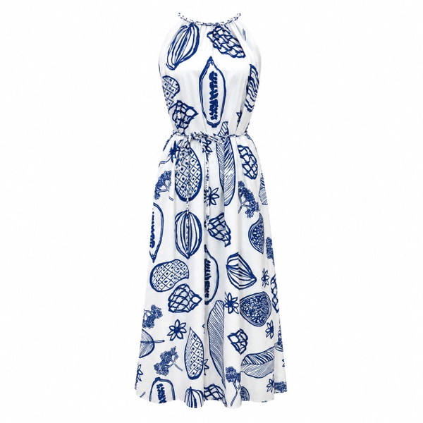 HUMANITY HANOI - Maxi Dress in Blue Tropical Pattern