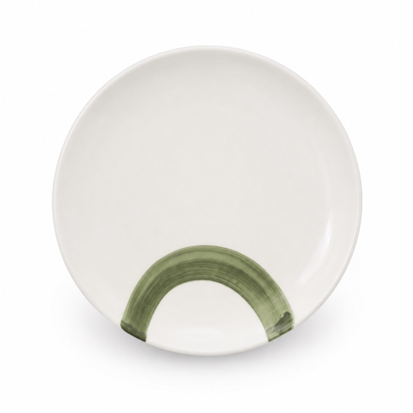BAT TRANG -  Ceramic Round Plate With Green Paint Stroke