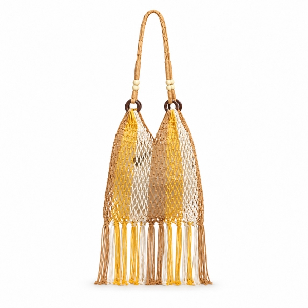 Tassel Macrame Tote Bag - Yellow