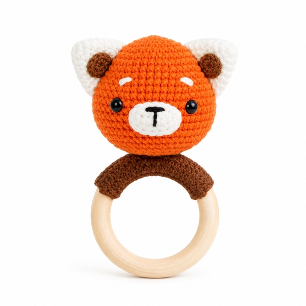 KID & BABY - Macrame Rattle With Wooden Handle in Fox