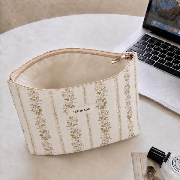 MAKE UP PURSE - Lavender Flower in Beige