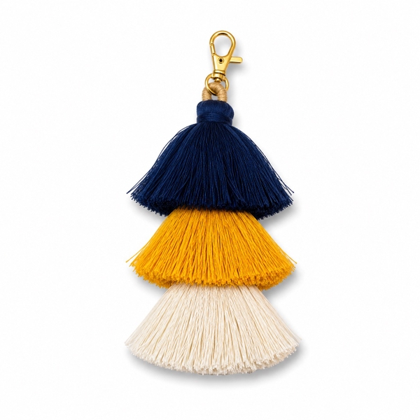 Handmade Tassel Charm in Navy, Yellow & Beige