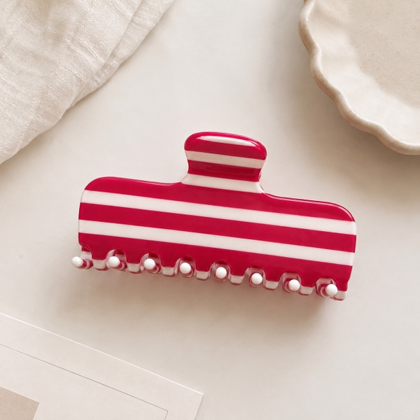 HAIR ACCESSORY - Rectangle Hair Claw in Red Horizontal Line