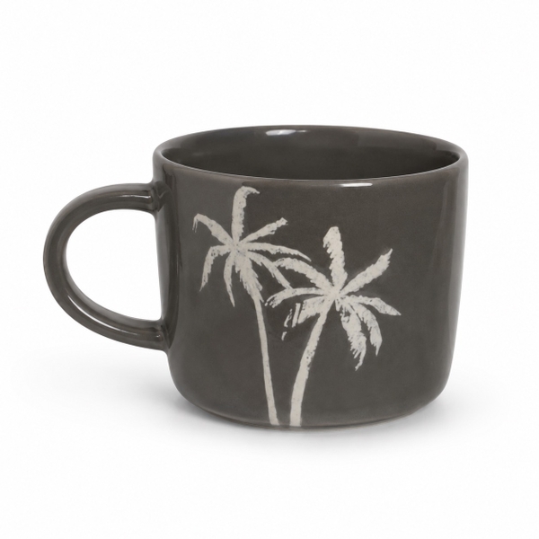 BAT TRANG -  Ceramic Palm Tree Short Mug In Charcoal