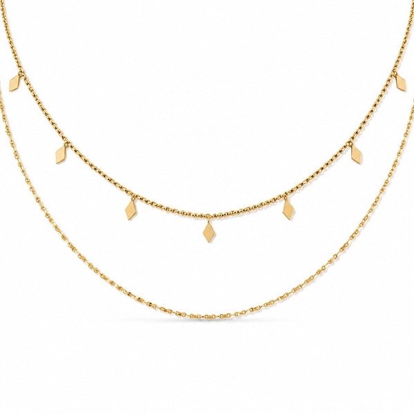 MIALIE - 18K Gold Plated Double Chain Necklace With Rhombus Charm