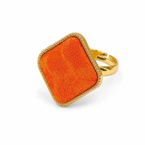 MỘC SAN - 16K Gold Plated & Silk Ring in Orange Rhombus
