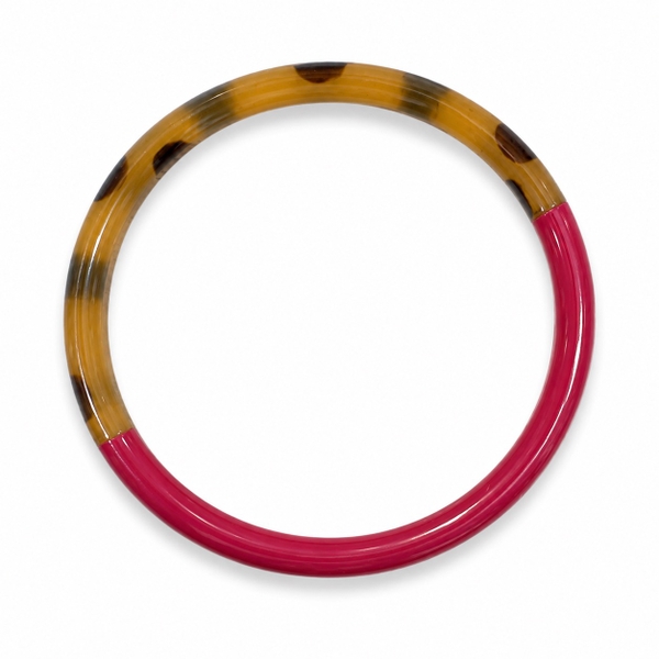 AZIET -  Buffalo Horn & Lacquer Round Bracelet in Fuchsia & Leopard