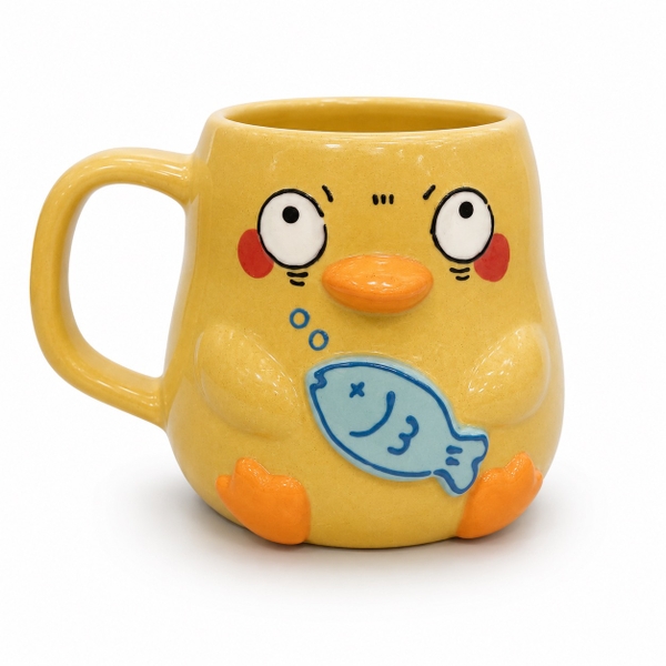 MEOW POTTERY - Short Mug In Yellow Duck With Fish