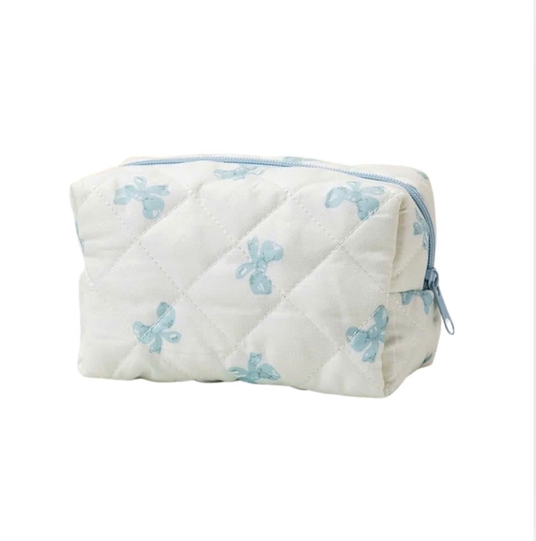 Make Up Pouch in White with Blue Bow
