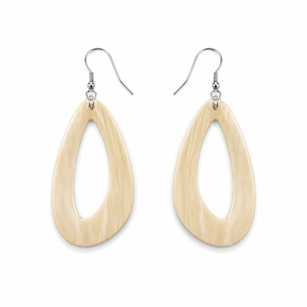 AZIET -  Buffalo Horn & Lacquer Irregular Shape Earrings In Cream