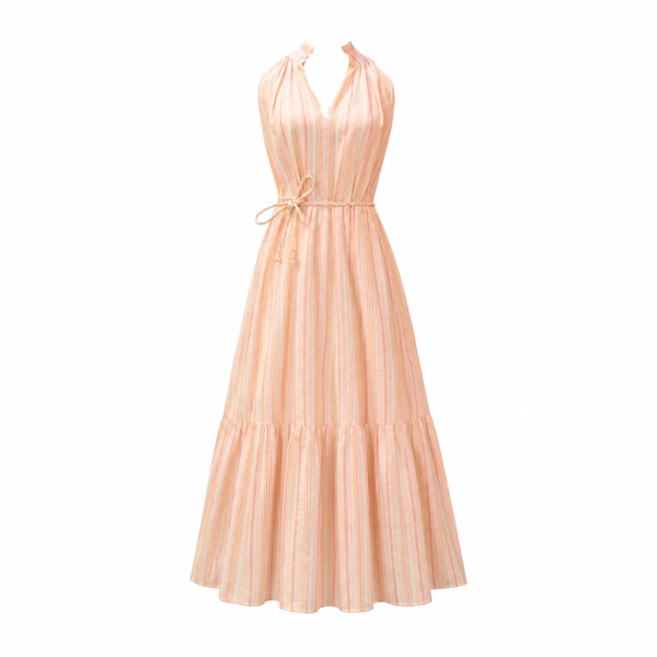 HUMANITY HANOI -  Linen Tank Maxi Dress in Stripe Pink