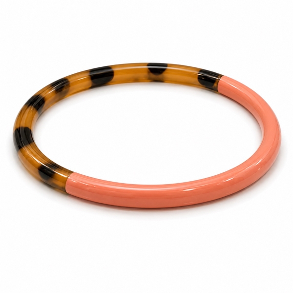 AZIET -  Buffalo Horn & Lacquer Round Bracelet in Salmon & Leopard