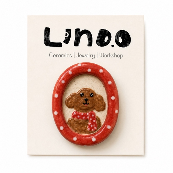 LINDO CRAFTS - Red Frame With Dog Inside Ceramic Magnet