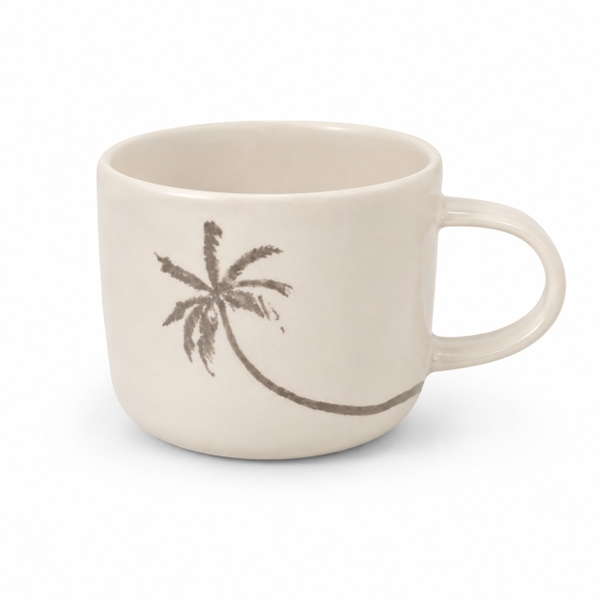 BAT TRANG -  Ceramic Palm Tree Short Mug In Ivory