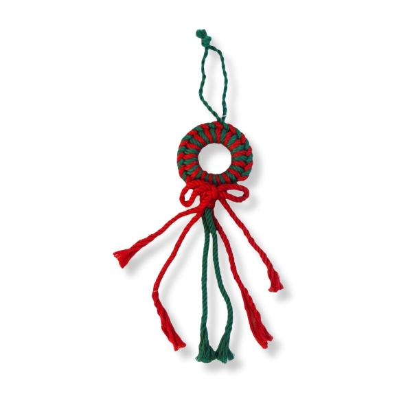 Christmas Ornament - Macrame Wreath in Red &amp; Green