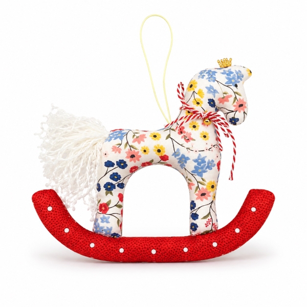 RUNG HANDMADE - 'Colorful Flower in White' Fabric Rocking Horse Charm