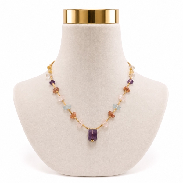 MERAKI TOWN - Mix Stone Necklace In Amethyst