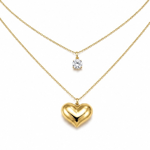 ROUGE - 18K Gold Plated Double Layer Necklace With Heart Pendant