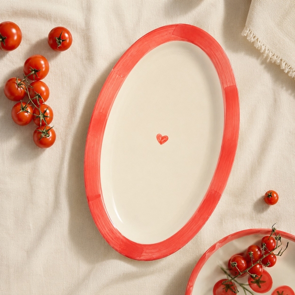 BÁT TRÀNG CERAMIC - Oval Plate With Red Heart