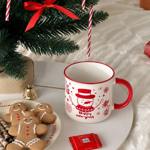 CHRISTMAS - Ceramic Short Mug in Red Snowman