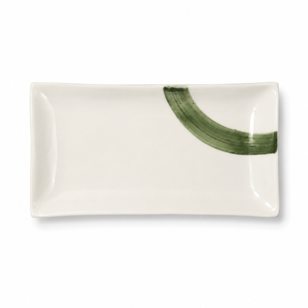 BAT TRANG -  Ceramic Rectangle Plate With Green Paint Stroke
