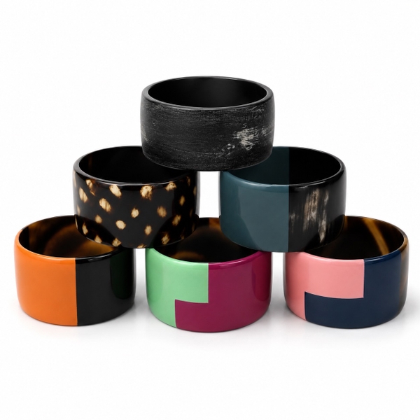AZIET -  Buffalo Horn & Lacquer Large Flat Bracelet in Orange & Black