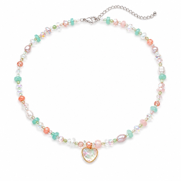MERMAID - 'Annie Pastel' Natural Gemstone & Crystal Bead With Heart Pendant Necklace